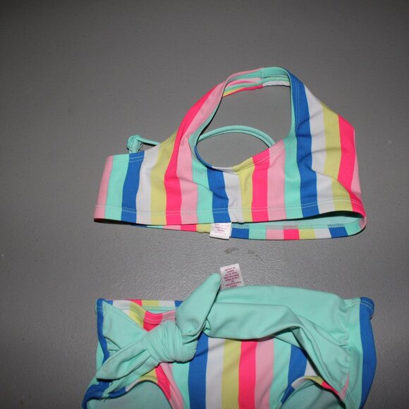 Multi Color Striped 2 Pcs Justice Bikini Swimsuit Size 7 - Picture 2 of 11